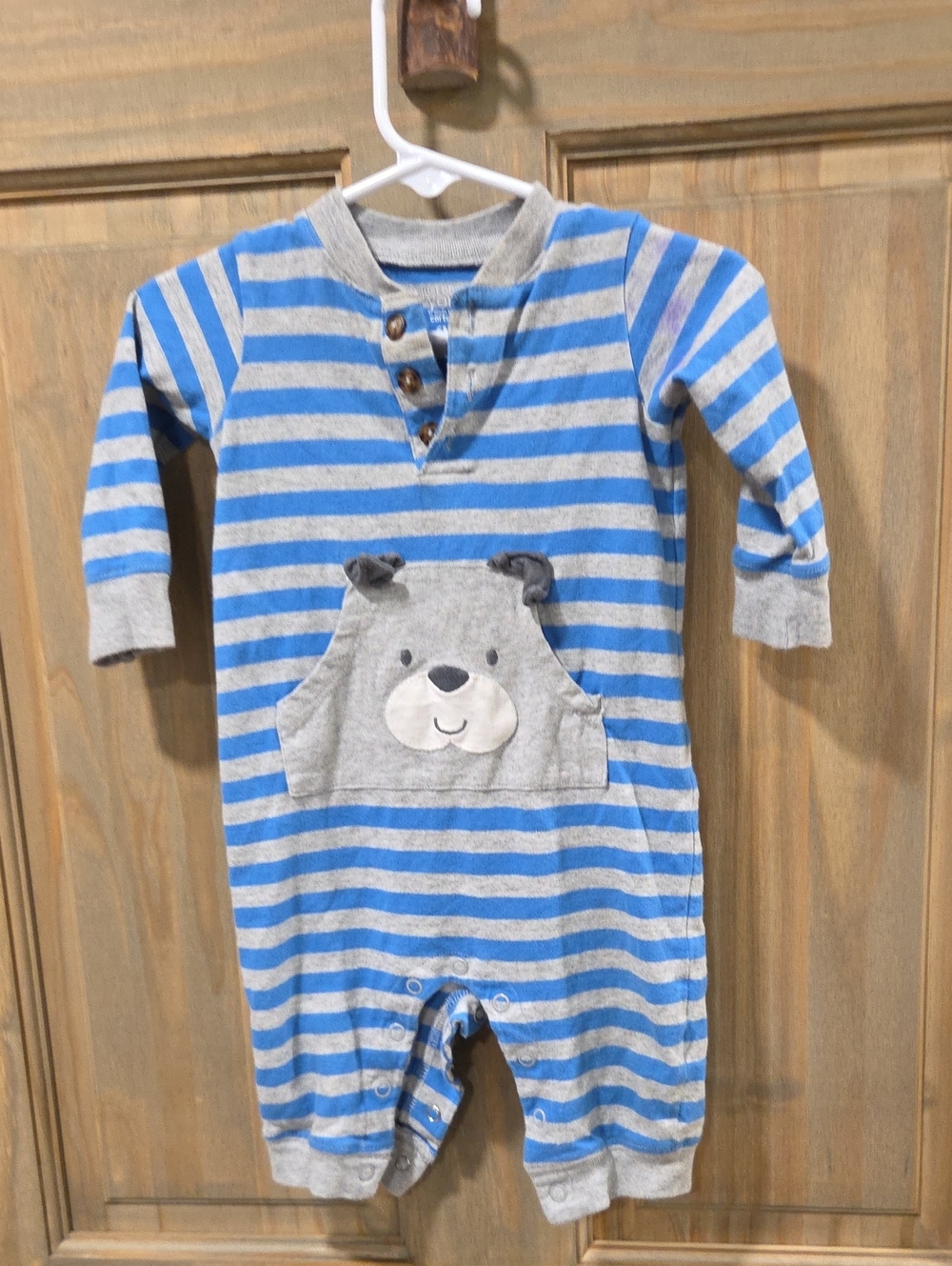 **BUNDLE & SAVE** Carter's Gray & Blue Striped Bodysuit with Bear Pocket